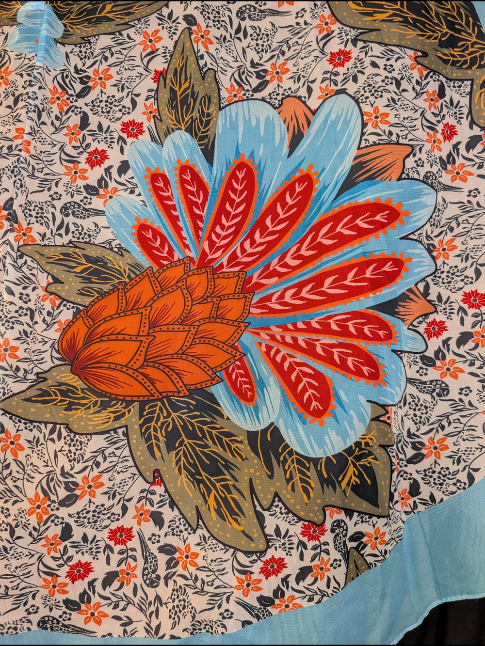70s Retro Style Floral Wrap Sarong Skirt XL Bold Beach Wear Folk Art Apron - Picture 3 of 12